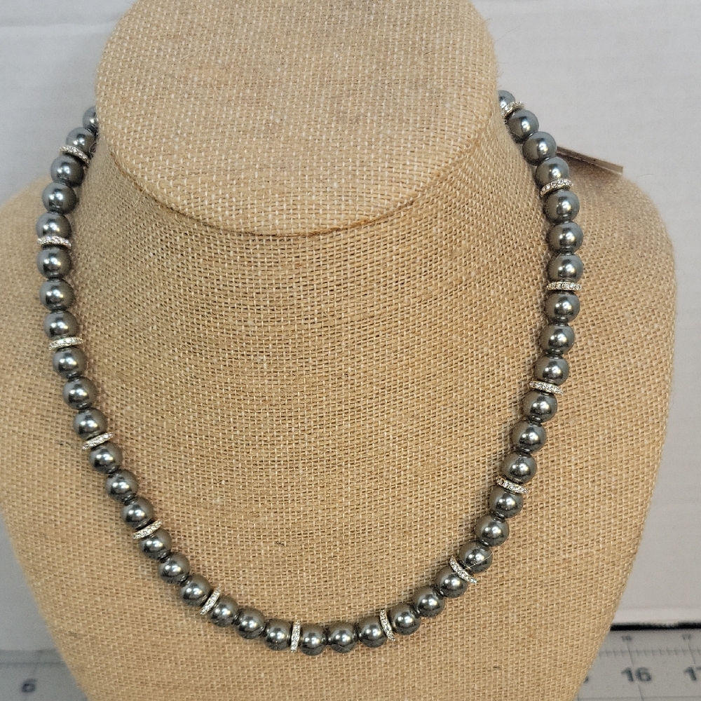 Lauren Ralph Lauren‎ Silver/Gray Faux Pearl Rhinestone Necklace NWT